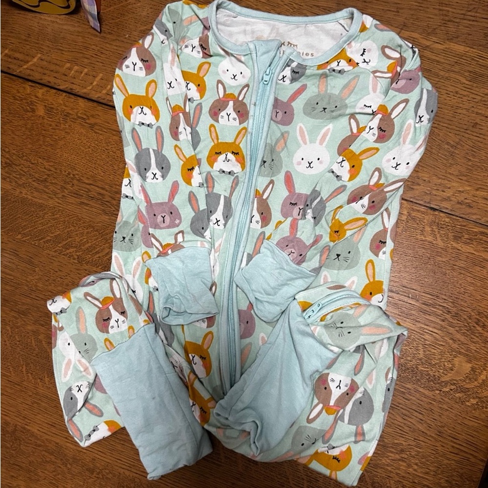 Little Sleepies Mint Bunny Friends Zip Pajama Set